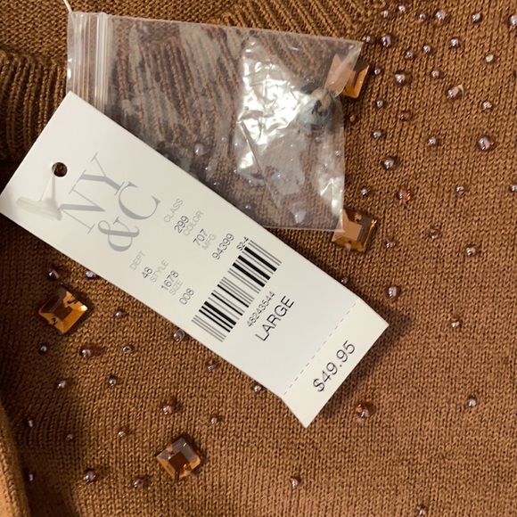 NWT New York & Company Brown Beaded Cardigan SZ L - Picture 7 of 9